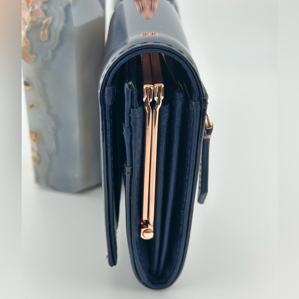 Ted Baker Navy Patent Leather Clutch Wallet - Picture 7 of 16
